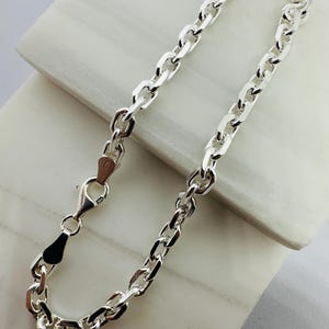 Solid 925 Sterling Silver 4.6mm Cable Link Chain Bracelet 8 inch - Gift For Men - Gift For Anniversary