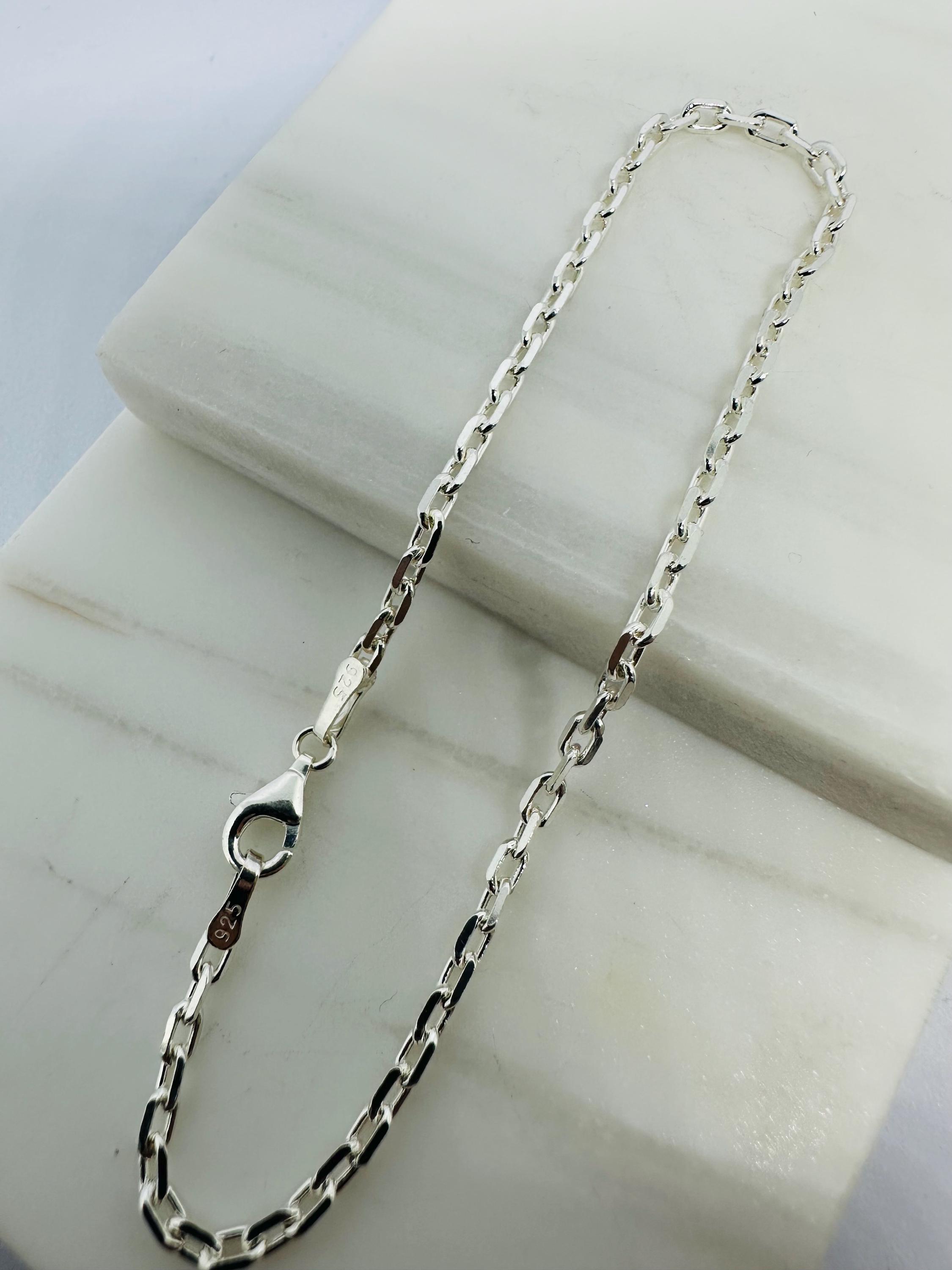 925 Sterling Silver 2.5mm Mens Cable Link Chain Bracelet 8 Inch