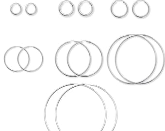 Minimalist Tiny Piercing Sleeper Earring 925 Sterling Silver 14mm 16mm 20mm 40mm 50mm 60mm 70mm 80mm Hoop Earring - 2mm thickness Sleeper