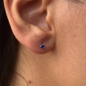 Silver Sapphire Stud, Silver Tiny Stud,Silver Blue Stone Stud,Minimalist Stud,Silver Solitaire Stud,2mm Stud Earring