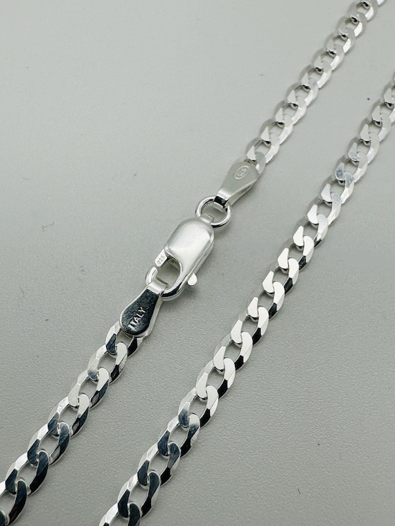 Solid 925 Sterling Silver 3.5mm Curb Cuban Chain Necklace with 並行輸入品