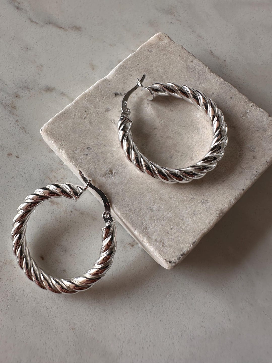 Twisted Rope Hoop Earrings in 925 Sterling Silver, Real Sterling Silver Round Hoops, Rope Hoops