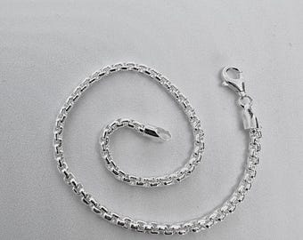 925 Sterling Silver 2.5mm Round Box Link Chain Bracelet 8” -Men Women Chain Bracelet For Gift New