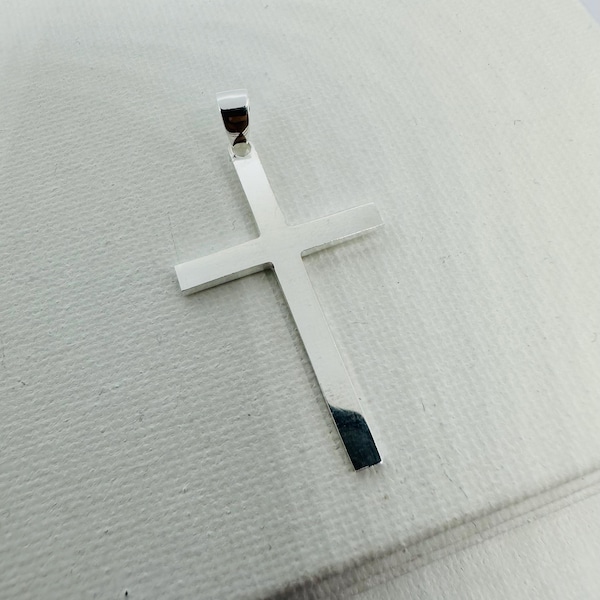 925 Sterling Silver Plain Large Cross Pendant - Plain Basic Cross For Men Woman - Gift