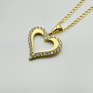 9ct Yellow Gold Diamond Heart Pendant Necklace - Solid Genuine Gold Necklace - Gift for Him - Gift For Her