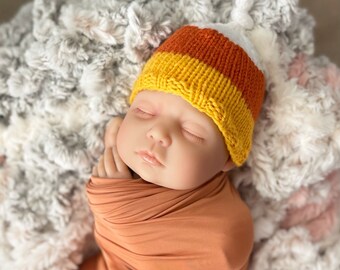 Knit Candy Corn Hat, Fall Hat, Festive Hat, Knit Hat, Baby-Adult