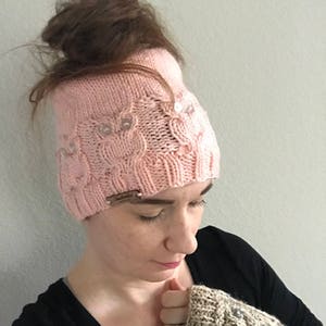 Knit Owl Beanie and Handwarmers Set: Acrylic Winter Accessories
