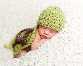 Newborn Turtle Crochet Cape Set