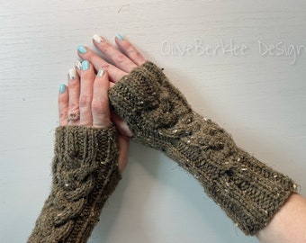 Knit Hand Warmers, Cable Knit Hand Warmers, Fingerless Gloves - All sizes Child to Adult