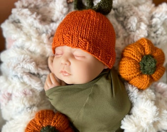 Knit Pumpkin Hat, Pumpkin Hat, Newborn Hat, Newborn Pumpkin Hat