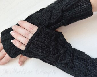 Knit Hand Warmers, Cable Knit Hand Warmers, Fingerless Gloves - All sizes Child to Adult