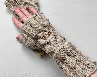Knit Hand Warmers, Cable Knit Hand Warmers, Owl Handwarmers