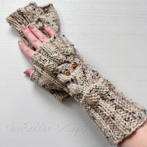 Knit Hand Warmers, Cable Knit Hand Warmers, Owl Handwarmers