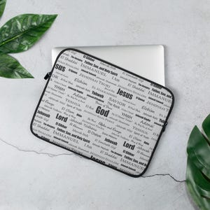 Water Resistant Laptop Sleeve: Names of God Design, Faux Fur Lined