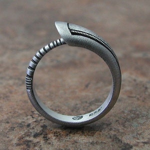 Artisan Ouroboros Snake Ring Matte Finish Textured Hammered Oxidized Silver