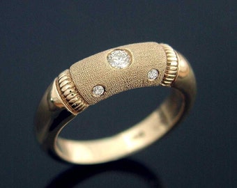 Vintage Antique Style 5 Flush Set Diamond Ring Band in textured, hammered Gold