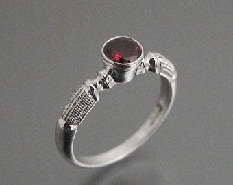 Antique Style Milgrain Silver  Ring with Bezel Set Red Garnet