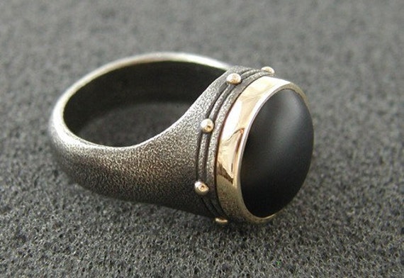 Sterling Silver Men's Bezel Onyx Textured Band Ring Sterling Silver Men's Bezel Onyx Textured Band Ring