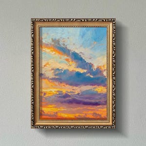 Sunset Sky Clouds Oil Painting Hand-Painted Vibrant Nature Landscape Wall Art Home Decor Gift