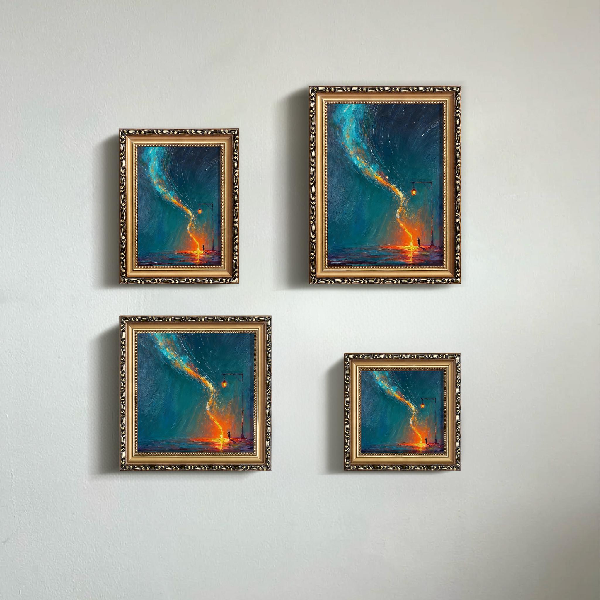 Night Sky Oil Painting Hand-painted Fantasy Glowing Light Trail ...