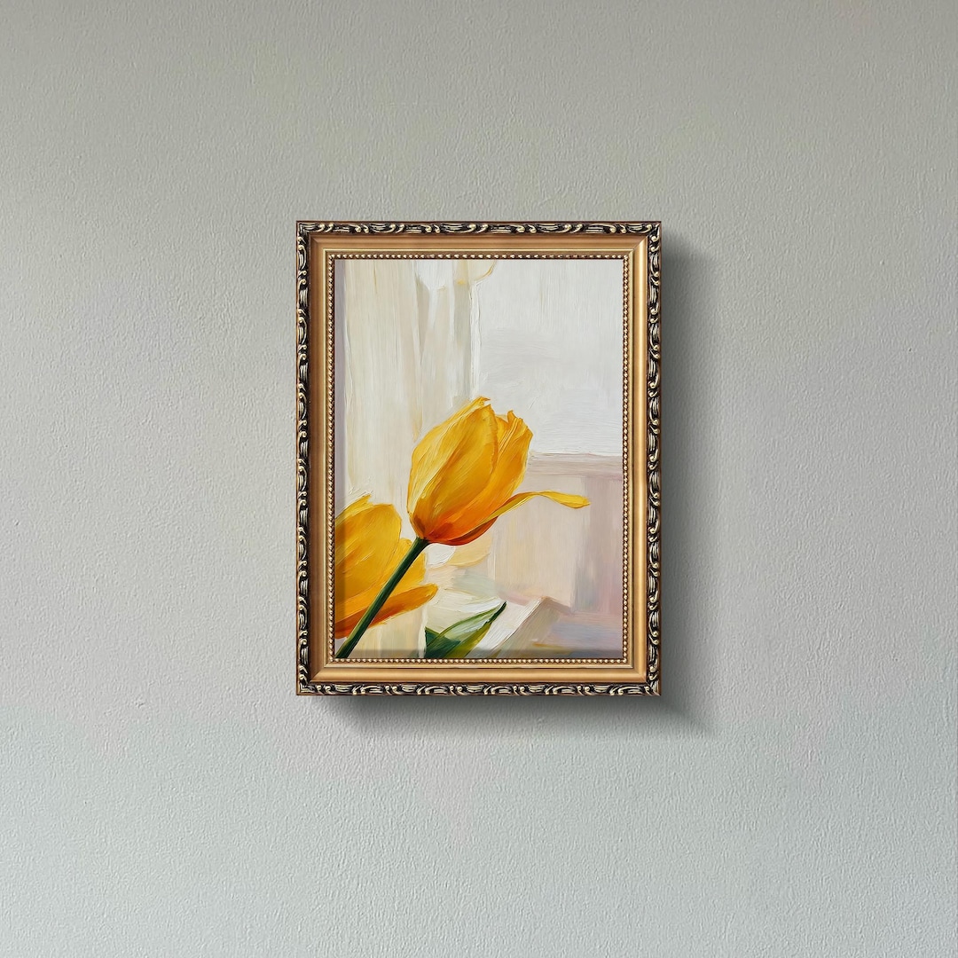 Yellow Tulip Oil Painting Hand-painted Floral Nature Wall Art Still ...