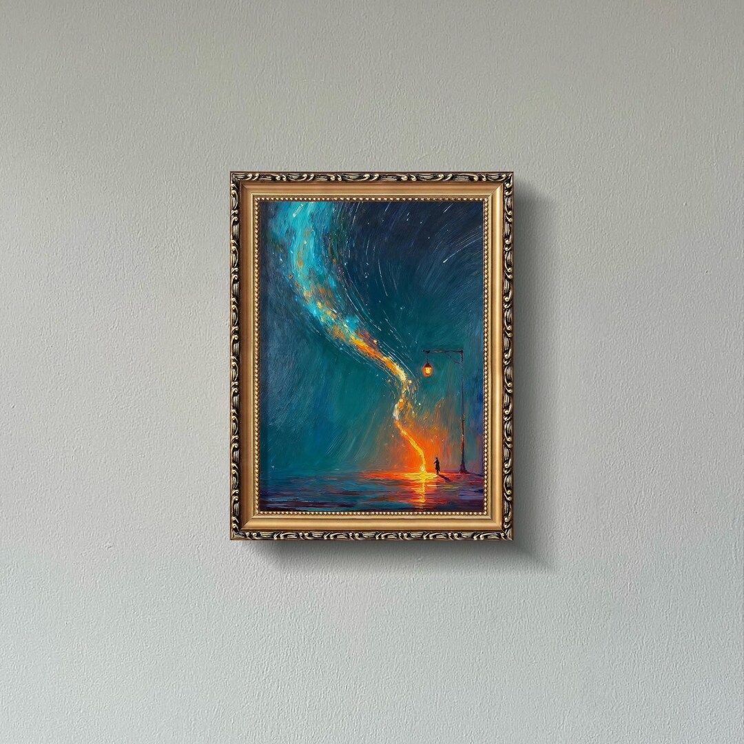 Night Sky Oil Painting Hand-painted Fantasy Glowing Light Trail ...