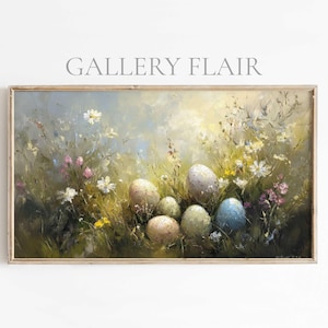 Floral Vintage Easter Samsung Frame TV Art, Spring Garden in Bloom and Easter Eggs, Christian Religious Botanical Easter Art for Samsung TV
