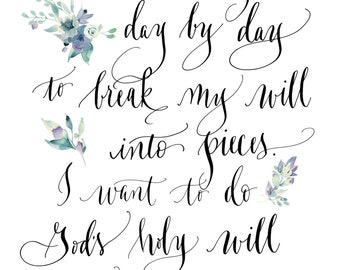 Saint quote calligraphy print, St. Gabriel Catholic verse