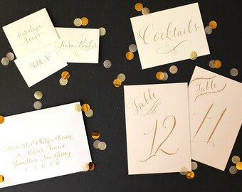 custom calligraphy wedding event - place cards, invitations, table numbers, envelope addressing