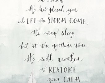 Padre Pio quote hand lettered Catholic saint print calm in storm /physical print