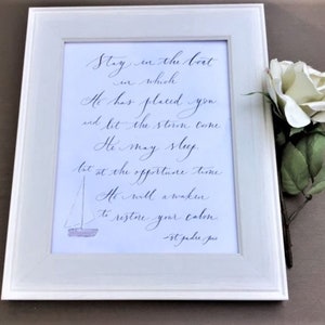 Padre Pio quote hand lettered Catholic saint print calm in storm /physical print image 2