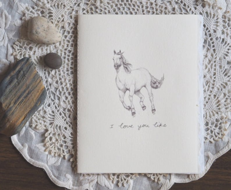 Beautiful horse greeting card made of recycled cotton paper and paper tissue pages Run free