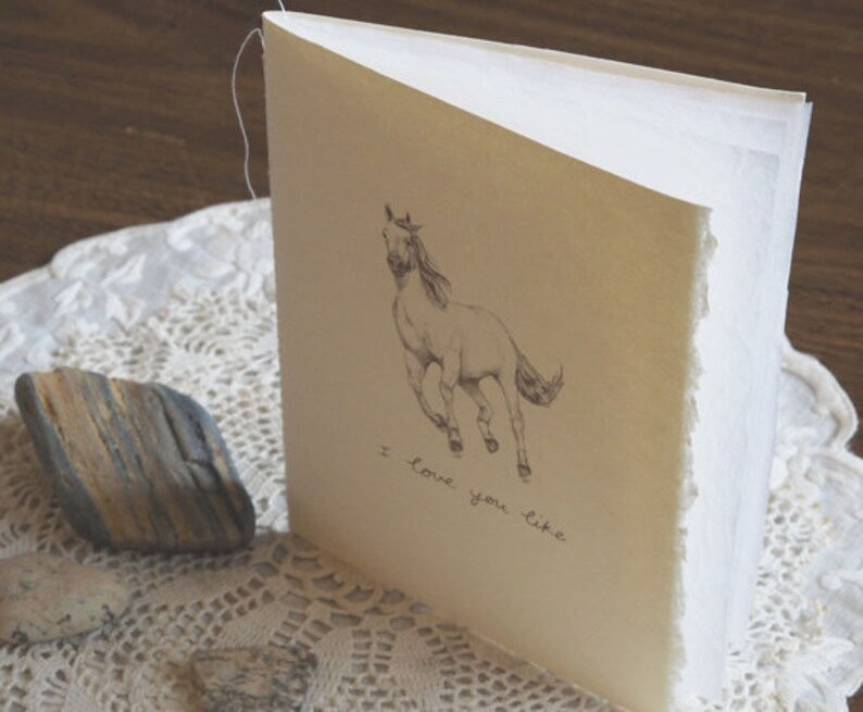 Beautiful horse greeting card made of recycled cotton paper and paper tissue pages Run free