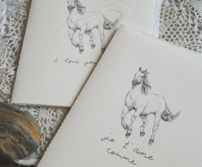 Beautiful horse greeting card made of recycled cotton paper and paper tissue pages Run free