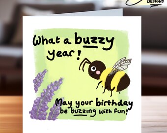 Carte d'anniversaire abeille - voeux de l'année bourdonnante, cadeau pour amoureux de la nature