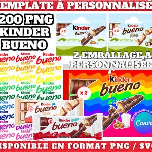 Możliwość dostosowania szablonu czekolady Kinder Bueno w serwisie Canva, w tym ponad 200 logo w formacie PNG | Gotowe do użycia opakowanie Kinder Bueno