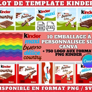 Set di 10 modelli Kinder personalizzabili su CANVA | +750 loghi Kinder in formato PNG | Set di confezioni pronte all'uso | Kinder bueno