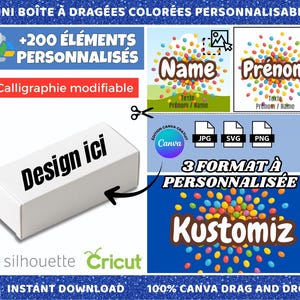 Modello per confezione di mini cioccolatini colorati | Modelli di taglio Silhouette per Cricut | Etichetta Canva +200 elementi PNG