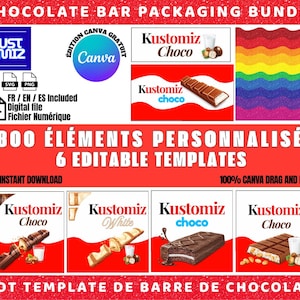 Template Barre de Chocolat Canva | 6 Templates Personnalisables | +800 Éléments | Emballage Chocolat DIY | Chocolate Bar Packaging Editable