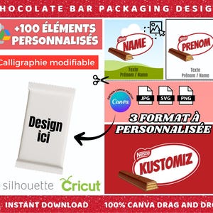 Chocolate Bar Canva Template | Template format png svg jpeg | DIY kids party | +100 snack style decorative elements for fun chocolate