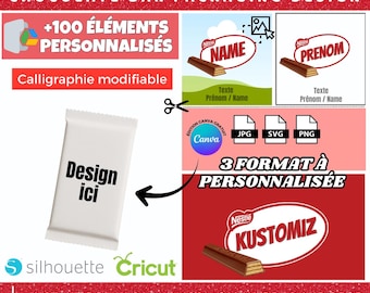 Canva KitKat chocolate bar template | PNG, SVG, and JPEG formats | DIY kids' party | 100+ chocolate snack decorations