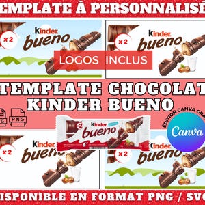 Modello di cioccolato Kinder Bueno disponibile sulla piattaforma Canva, con file nei formati PNG e SVG.