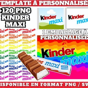 Możliwość dostosowania szablonu Kinder Maxi w serwisie Canva, w tym ponad 120 logotypów w formacie PNG | Gotowe do użycia opakowanie na tabliczkę czekolady