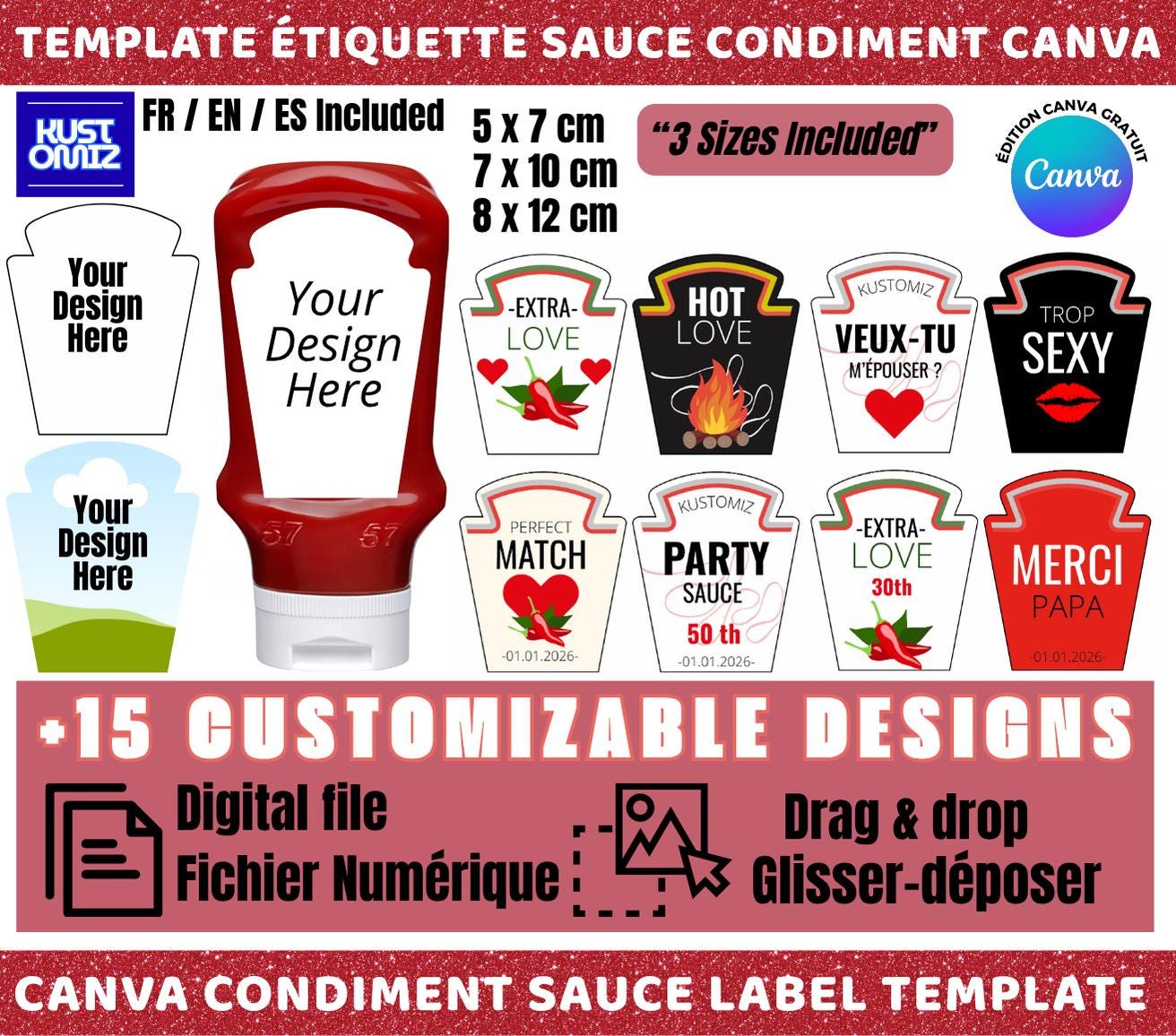 Condiments Sticker Label Format Heinz Condiment Label Template on Canva | Customizable Packaging for ...