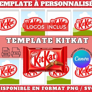 Canva プラットフォームで利用可能な KITKAT チョコレート テンプレート。PNG および SVG 形式のファイルが提供されます。