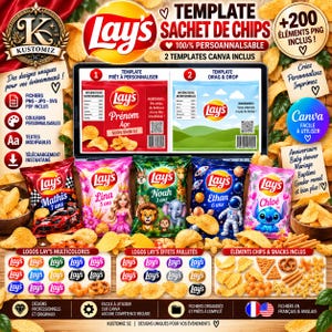 Sjabloon voor een gepersonaliseerde Lay's chipsverpakking op Canva | Bewerkbaar sjabloon voor een chipszak | Kinderverjaardag | Verjaardagsfeestje | Snackverpakking