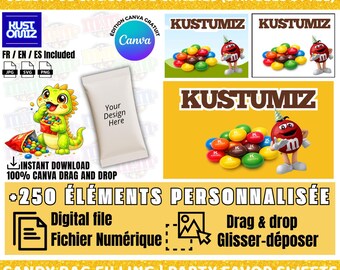 Mini Candy Bag Template M&M’s Canva | Chocolate Candy Packaging | Sugared Candy Box | Party Favor Birthday Baby Shower |instant Download