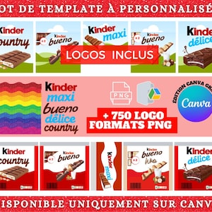 Set of 10 customizable chocolate packaging templates on Canva | Party & birthday candy label pack | +750 decorative elements
