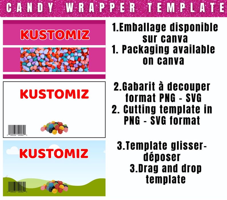Customizable Haribo candy packaging template on Canva | Editable candy label | +210 decorative elements in PNG format included image 2