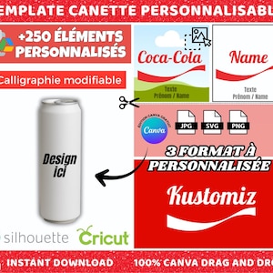 Plantilla de etiqueta para lata de Coca-Cola | Envases de bebidas personalizables | Compatible con plantillas de corte | Más de 250 elementos PNG
